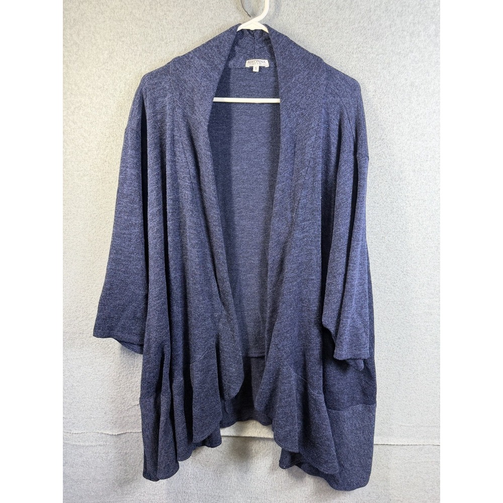 Kiyonna Cardigan Womens 5 Blue Open Front Glitter Knit 3/4 Sleeve Sweater